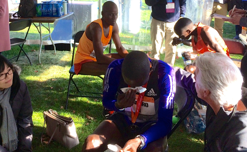 Winner Ondoro in foreground, second place Barno spitting, third place Gesabwa in orange. Photo credit: Sarah Barker